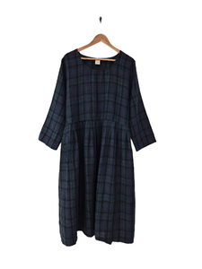 Montaigne Journee French linen tartan dress Blue
