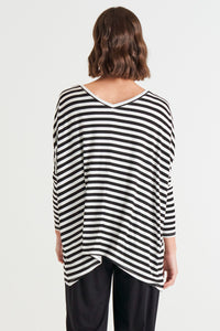 Kyoto V-Neck Tee Black/White Stripe