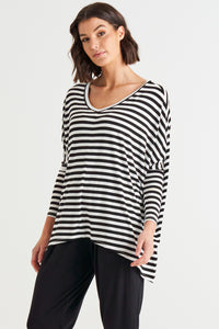Kyoto V-Neck Tee Black/White Stripe