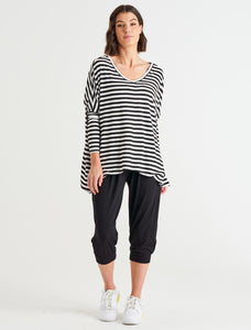Kyoto V-Neck Tee Black/White Stripe