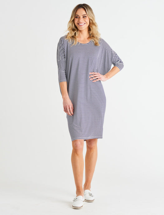 Lucia Dress Navy/White Stripe