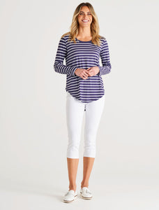 Megan Long Sleeve Top Dark Blue Stripe