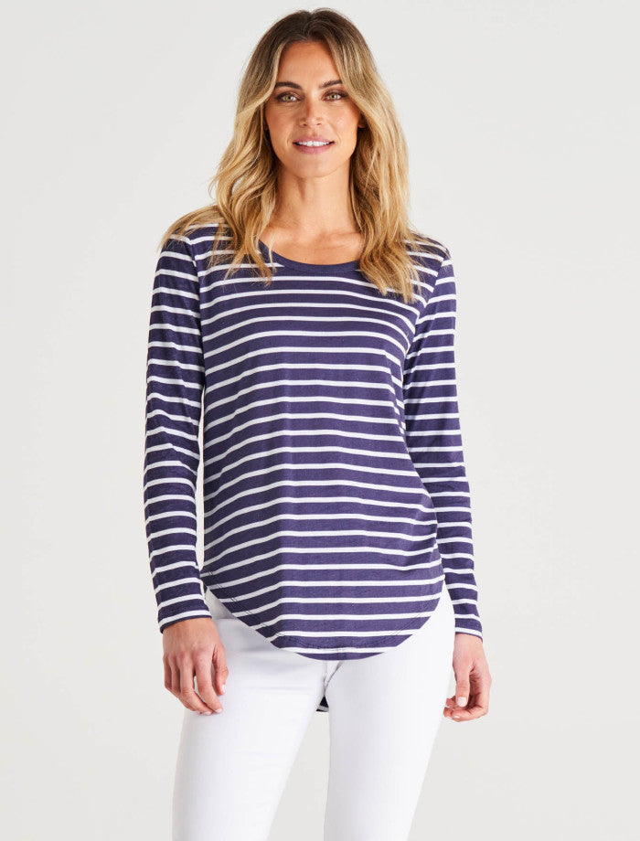 Megan Long Sleeve Top Dark Blue Stripe