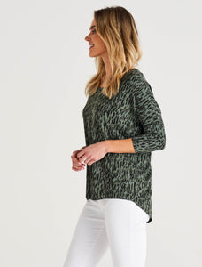 Milan 3/4 Sleeve Top Abstract Print