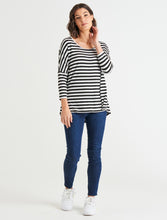 Load image into Gallery viewer, Milan 3/4 Sleeve Top Black/White Stripe