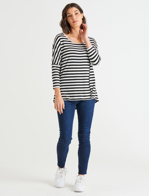 Milan 3/4 Sleeve Top Black/White Stripe