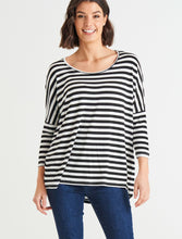 Load image into Gallery viewer, Milan 3/4 Sleeve Top Black/White Stripe