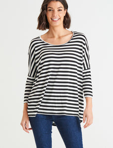 Milan 3/4 Sleeve Top Black/White Stripe