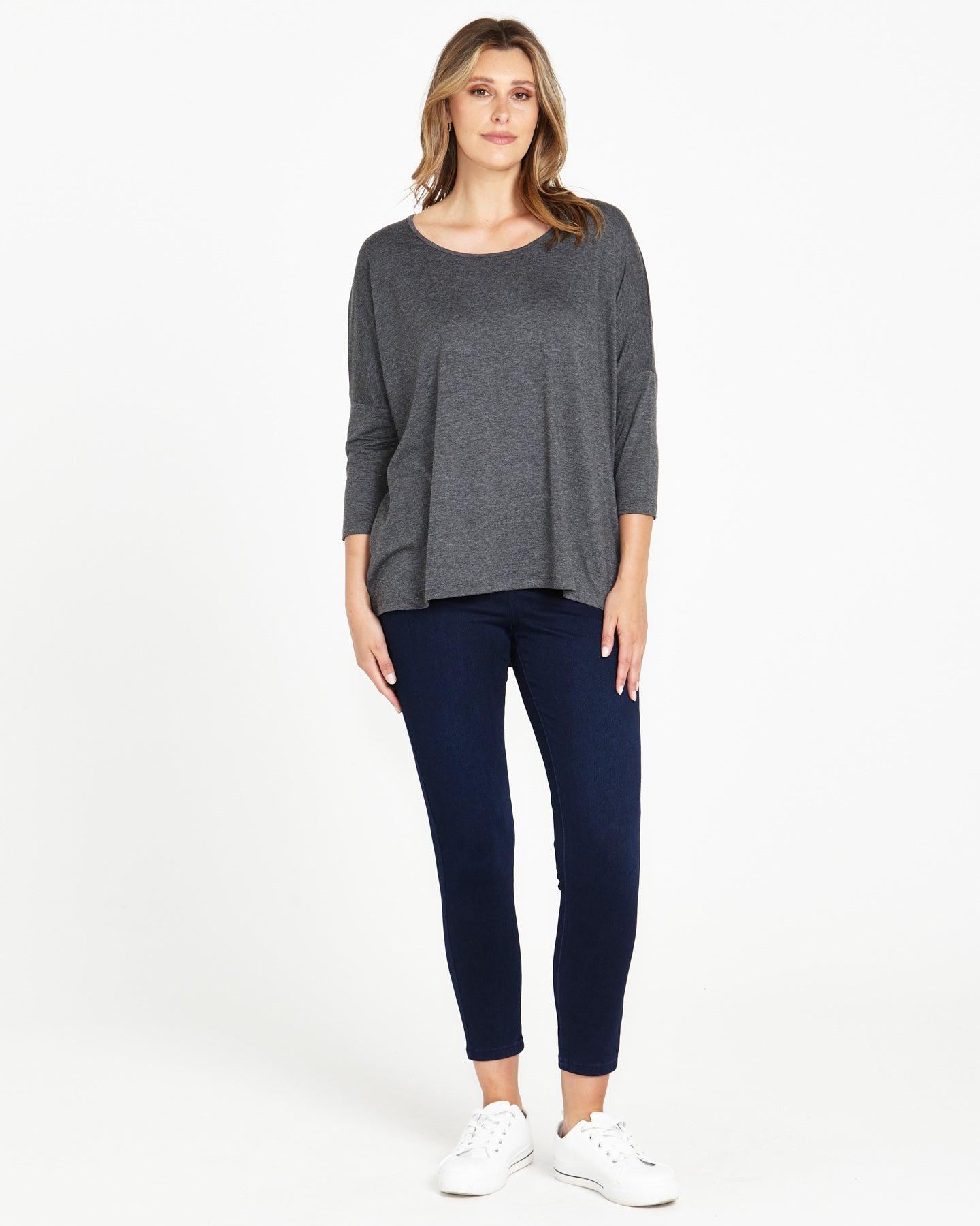 Milan 3/4 Sleeve Top Charcoal