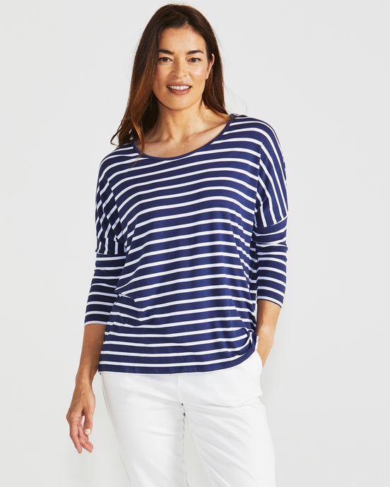Milan 3/4 Sleeve Top Parisian Stripe