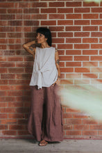Load image into Gallery viewer, Coco front tie up linen top in houndstooth grey
