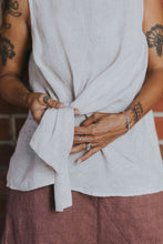 Load image into Gallery viewer, Coco front tie up linen top in houndstooth grey