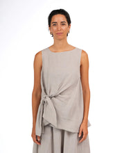 Load image into Gallery viewer, Coco front tie up linen top in houndstooth grey