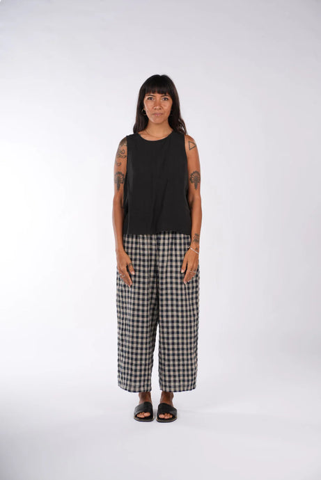 French Linen Pants in Navy Check