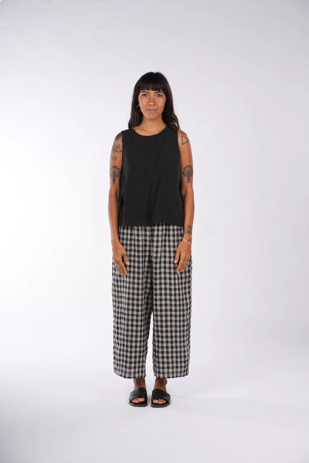 French Linen Pants in Navy Check