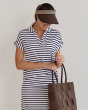 Load image into Gallery viewer, Rush Bamboo Short Sleeve Collared Polo Top - Navy &amp; White Stripe