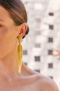 Statement Layered Tassel Earrings - Cream