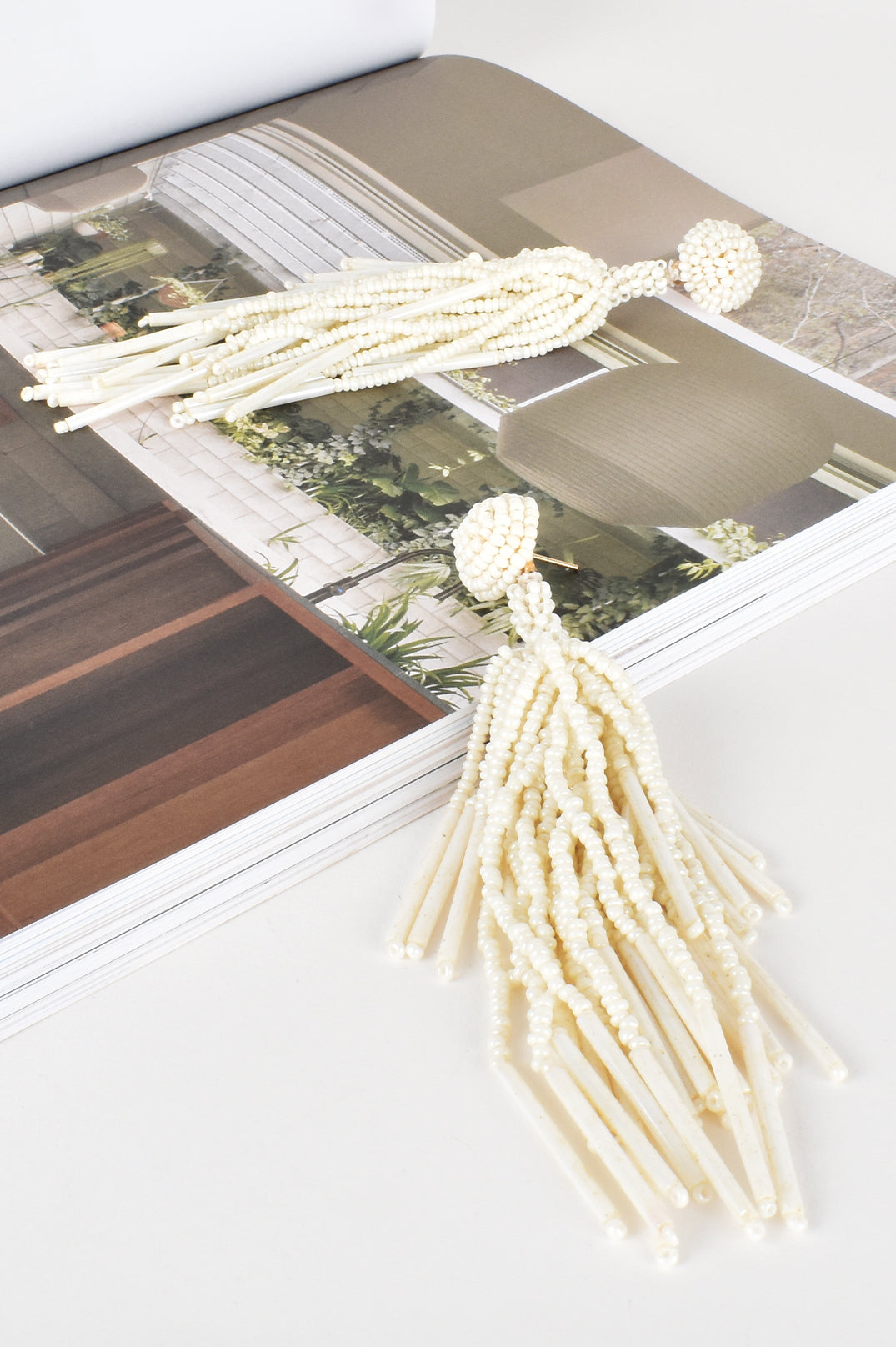 Statement Layered Tassel Earrings - Cream