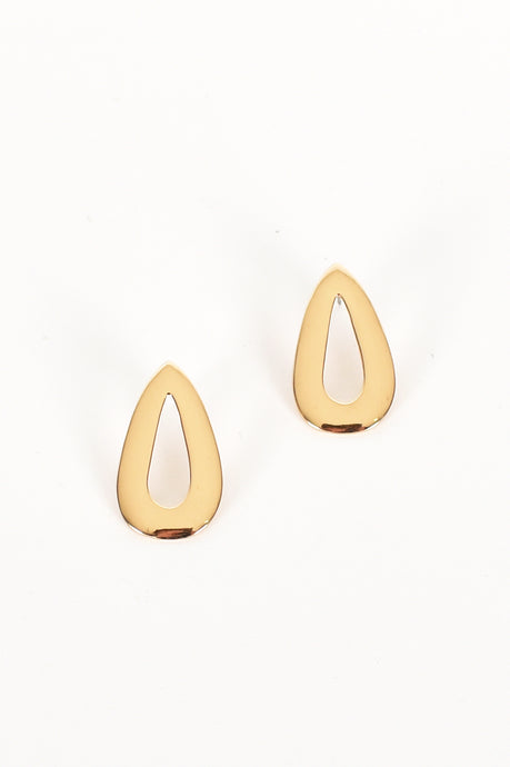 Metal Teardrop Stud Earrings - Gold