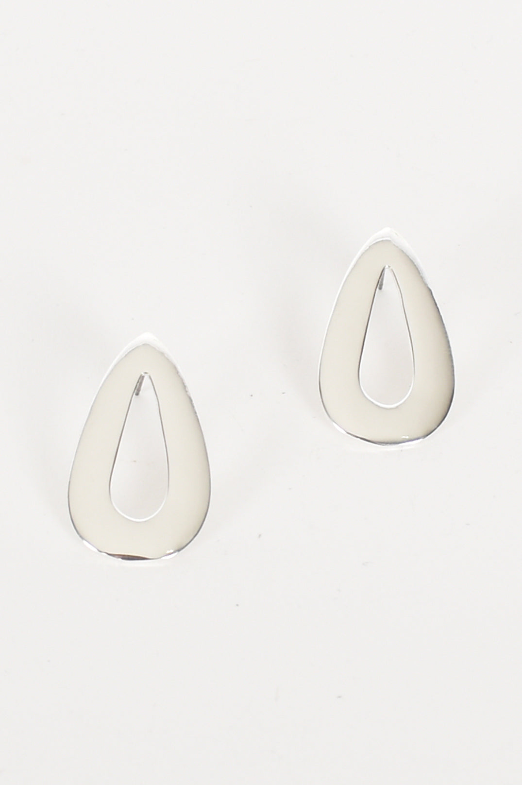 Metal Teardrop Stud Earrings - Silver