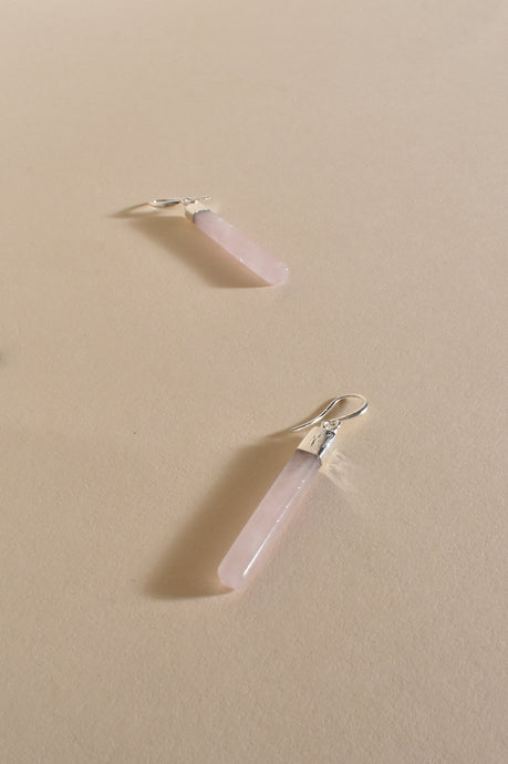 Stone Bar Hook Earrings Pink/Silver