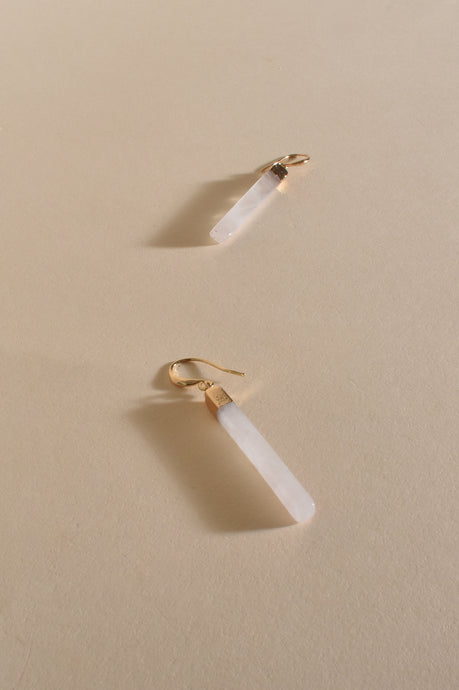 Stone Bar Hook Earrings White/Gold