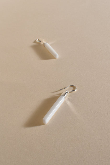 Stone Bar Hook Earrings White/Silver
