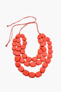 Hand Knotted Timber Layer Necklace Red