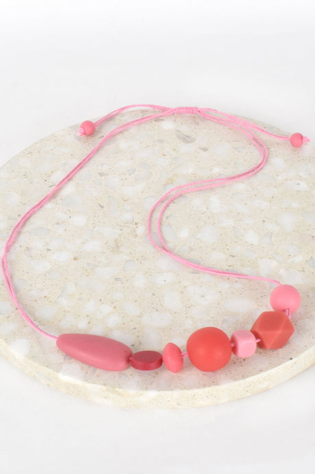 Resin Bead Front Cord Back Necklace - Pink