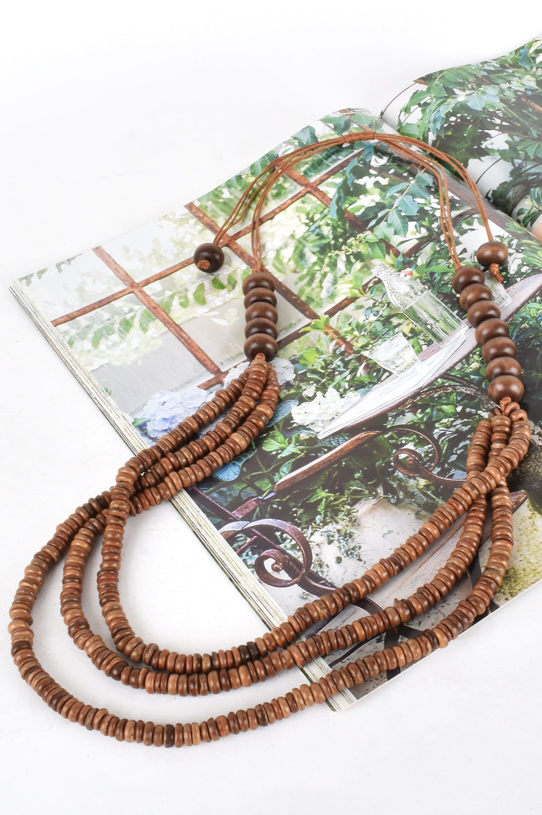 Layered Timber Bead Necklace - Tan