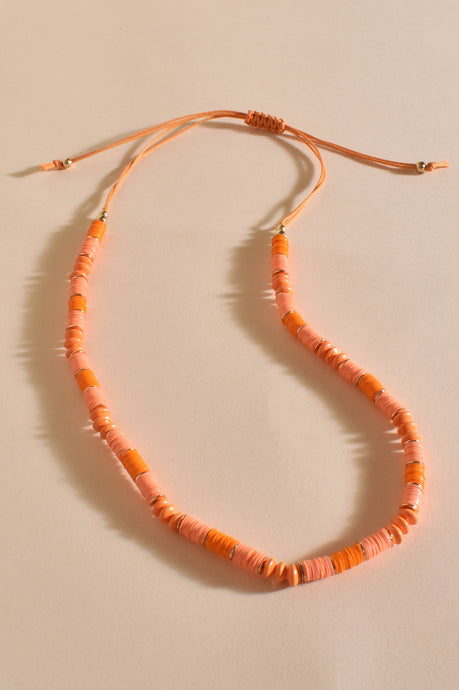 Bead Pattern Cord Back Necklace Coral