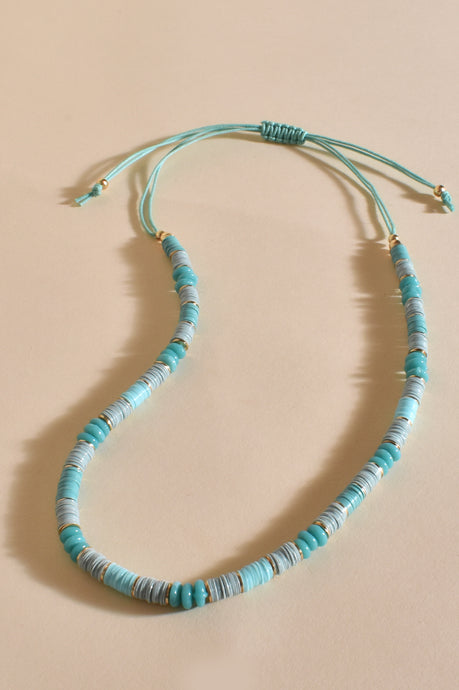 Bead Pattern Cord Back Necklace - Turquoise