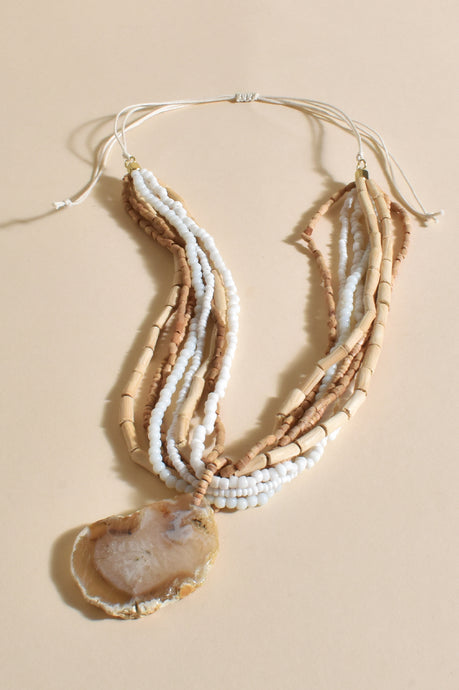 Boheme Agate Pendant Short Necklace - white