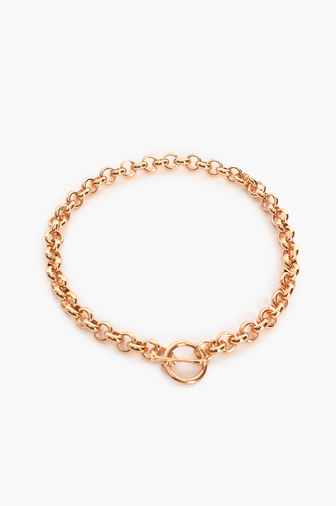 Round Chain Link Toggle Detail Necklace (Gold)
