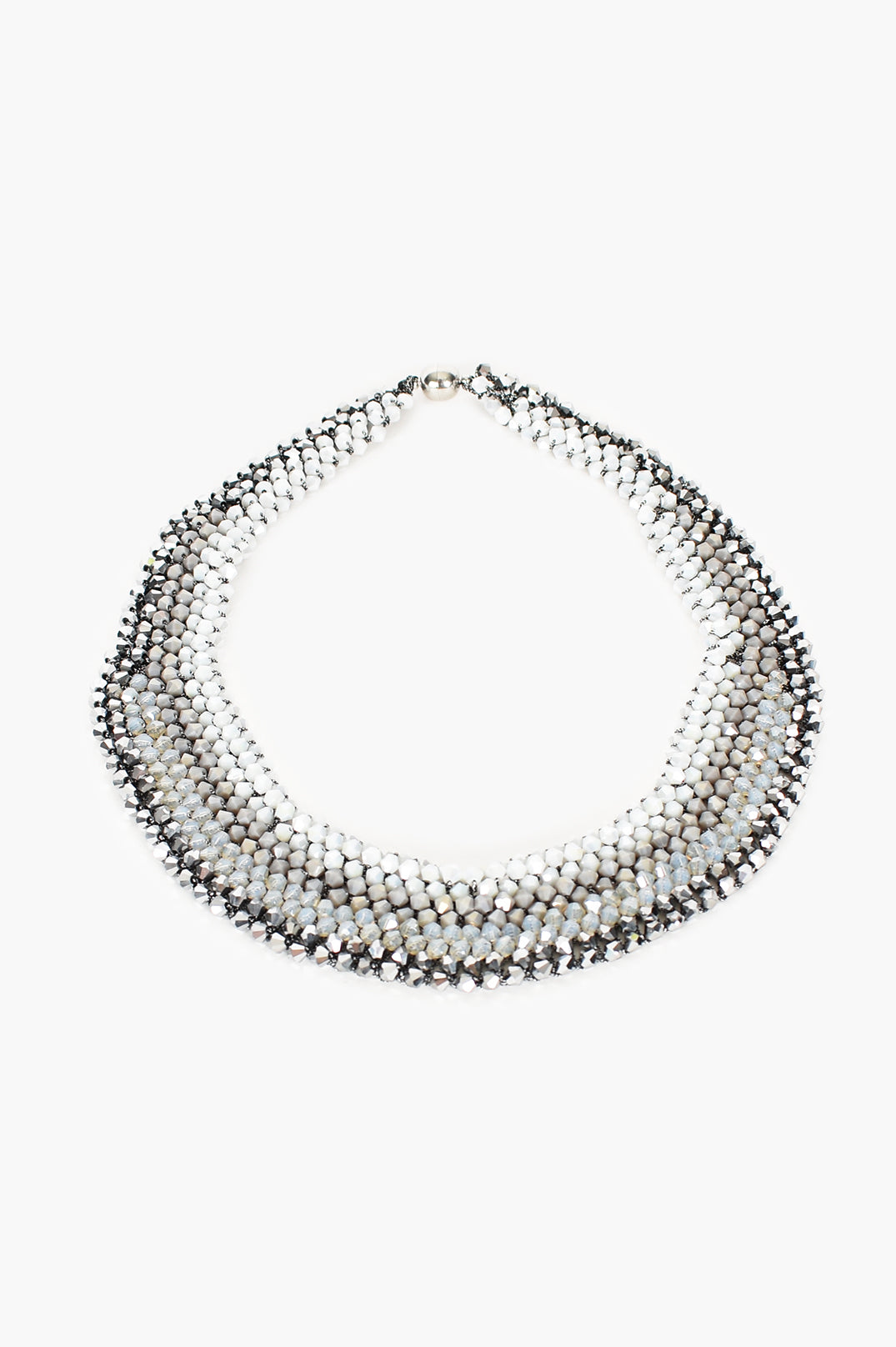 Crystal Bead Magnetic Clasp Collar Necklace - White/Silver