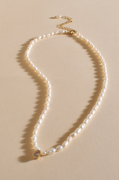 Mini Jewel Teardrop Pearl Necklace