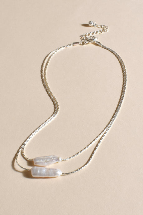 Layered Fine Pearl Necklace Silver