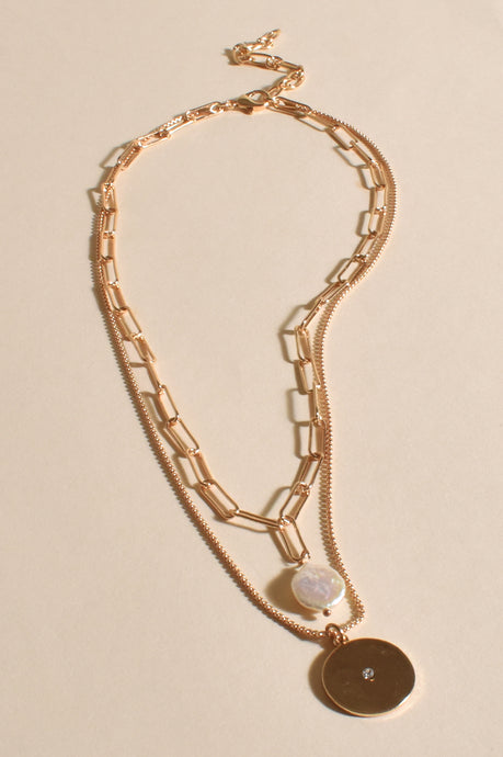 Dainty Layered Charm Pearl Necklace