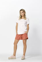 Load image into Gallery viewer, Demi Scoop Tee | White/Blush Stripe