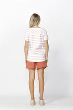 Load image into Gallery viewer, Demi Scoop Tee | White/Blush Stripe