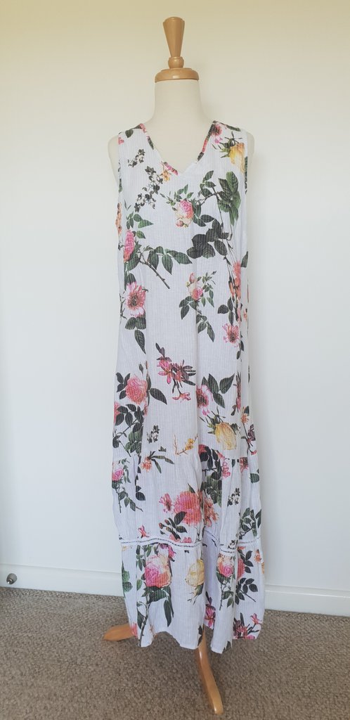 Italian Linen Floral Tiered Dress