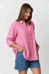 Classic Button Up Linen Shirt - Framboise