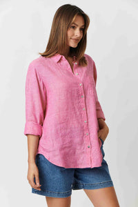 Classic Button Up Linen Shirt - Framboise