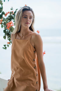 Button Lovina Dress - Camel Humidity Lifestyle Clothing, Linen Clothing, The Corner Store Yamba