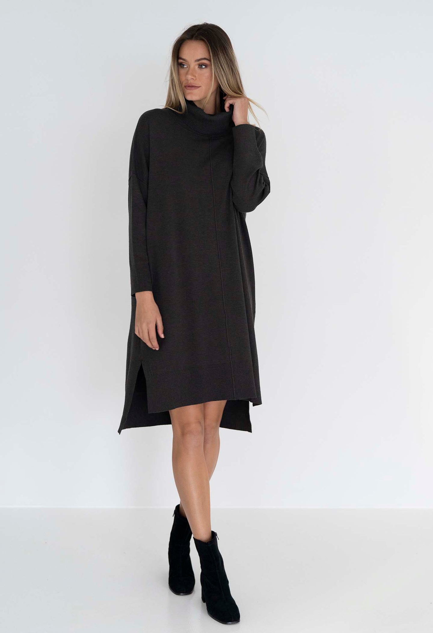 The Ivy Dress by Humidity Lifestlye. Ribbed roll-neck dress Knitted style dress, The Corner Store Yamba