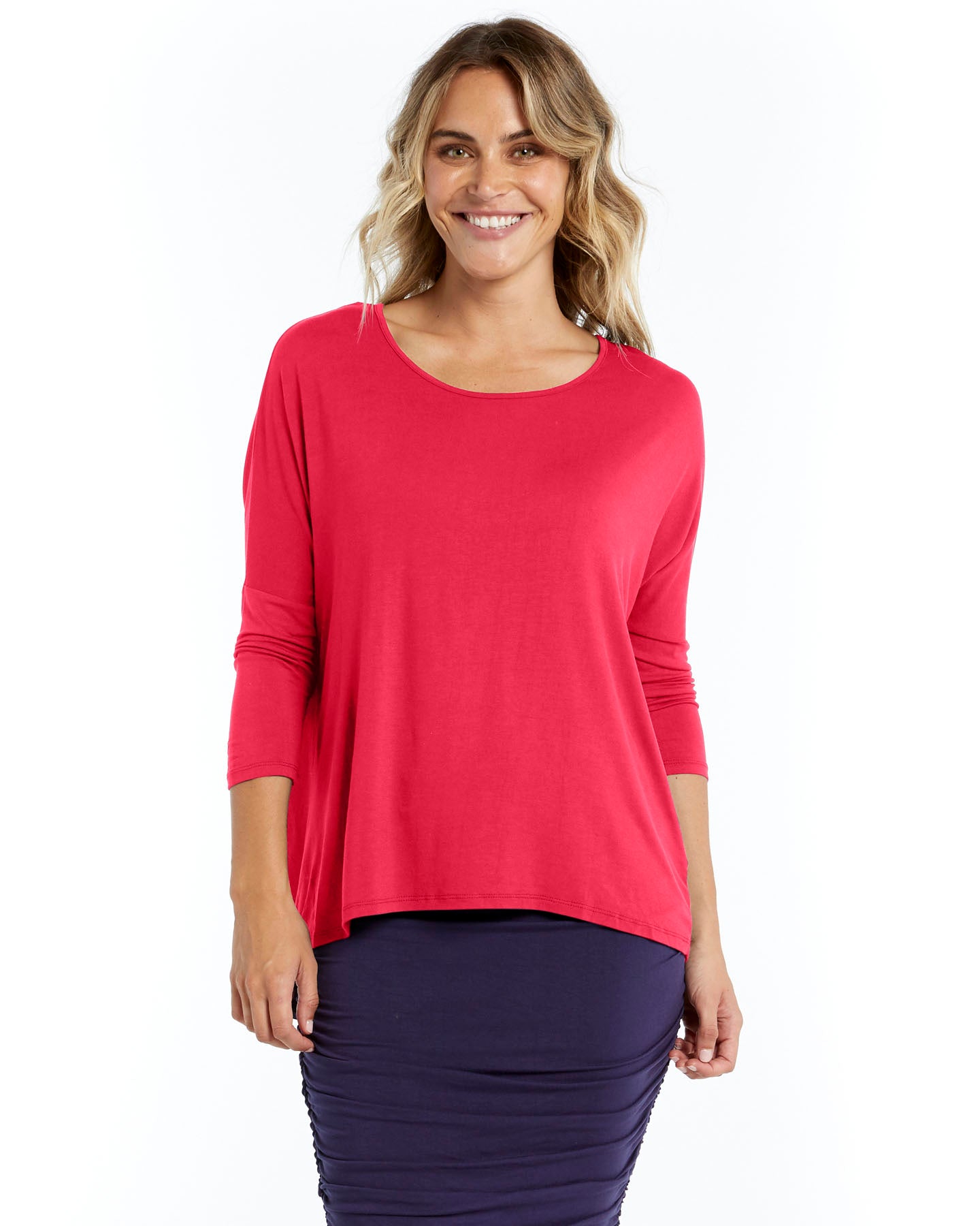 Milan 3/4 Sleeve Top - Rose Red