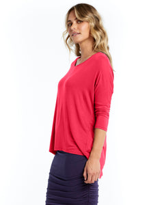 Milan 3/4 Sleeve Top - Rose Red