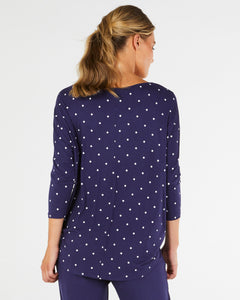 Milan 3/4 Sleeve Top - Navy Polka Dot