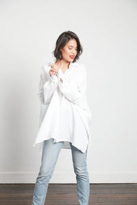 Montaigne Paris Oversized Italian Linen Boyfriend Shirt | White