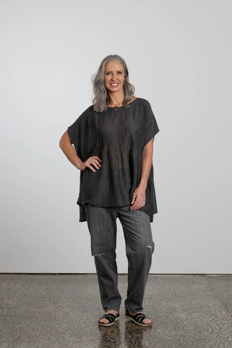 Giselle hand crafted silk/cotton pin tuck top